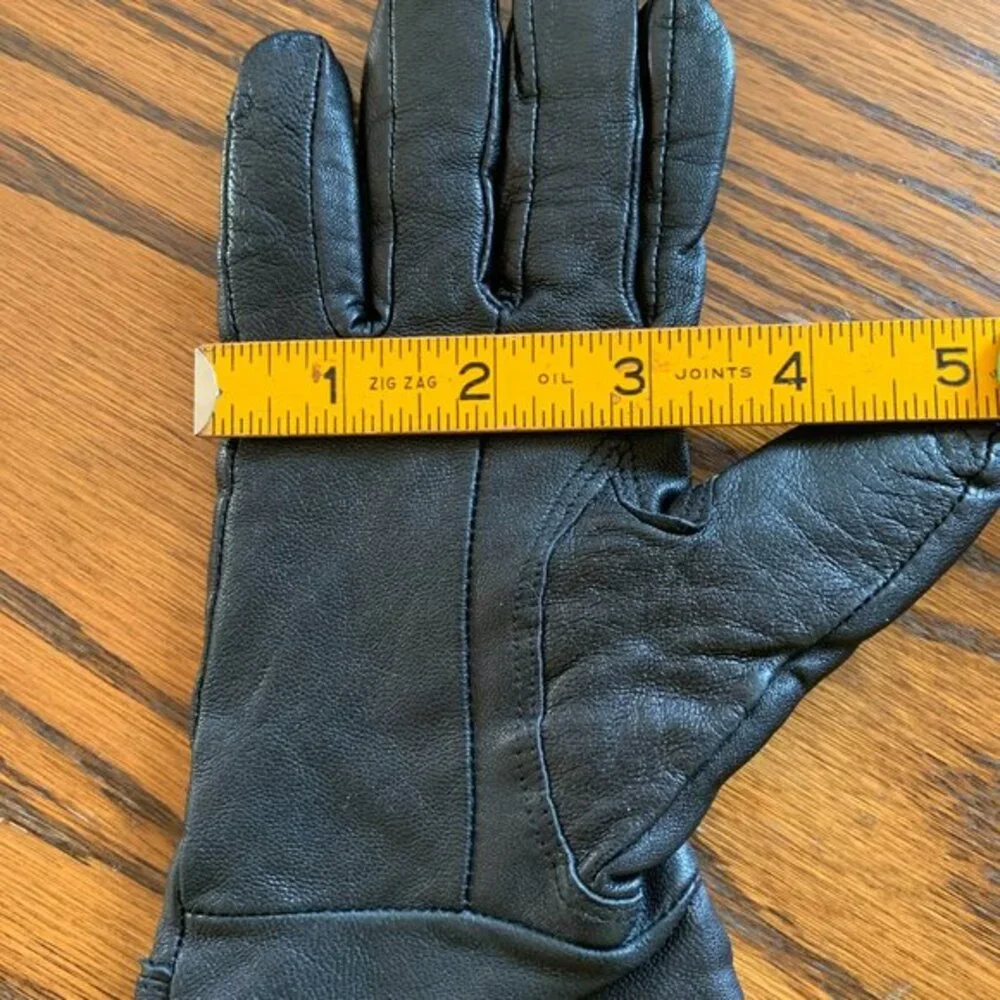 Black Leather Winter Gloves Small Fleece Lined Elastic Wrist Pull Tab Classic